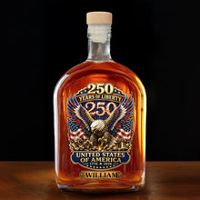 Load image into Gallery viewer, Personalized Whiskey Bottle Custom Name Eagle 250th Anniversary Gift