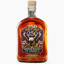 Load image into Gallery viewer, Personalized Whiskey Bottle Custom Name Eagle 250th Anniversary Gift