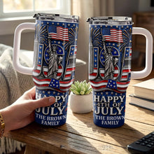 Load image into Gallery viewer, Personalized 40oz Tumbler with Straw American Flag Gift for 4th of July