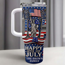 Load image into Gallery viewer, Personalized 40oz Tumbler with Straw American Flag Gift for 4th of July