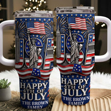 Load image into Gallery viewer, Personalized 40oz Tumbler with Straw American Flag Gift for 4th of July