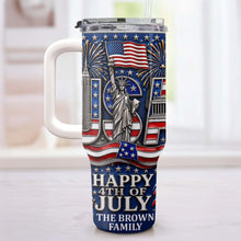 Load image into Gallery viewer, Personalized 40oz Tumbler with Straw American Flag Gift for 4th of July