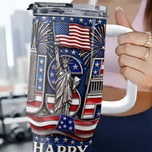 Load image into Gallery viewer, Personalized 40oz Tumbler with Straw American Flag Gift for 4th of July
