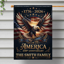 Load image into Gallery viewer, Personalized American Flag Garden Flag Custom Name 250th Anniversary Gift