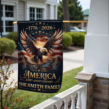 Load image into Gallery viewer, Personalized American Flag Garden Flag Custom Name 250th Anniversary Gift