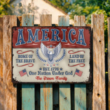 Load image into Gallery viewer, Personalized Metal Sign Custom Family Name Eagle 4th of July Gift