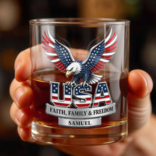 Load image into Gallery viewer, Personalized Patriotic Eagle Whiskey Glass Gift for Dad
