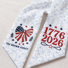 Load image into Gallery viewer, Personalized Independence Day Flag Decorative Sash Custom Family Name 250th Anniversary