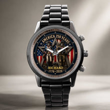 Load image into Gallery viewer, Personalized Men's Watch Custom Name American Flag Gift for Dad