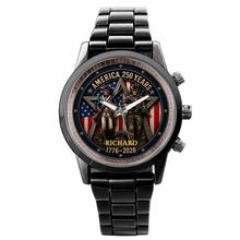 Load image into Gallery viewer, Personalized Men's Watch Custom Name American Flag Gift for Dad