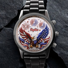 Load image into Gallery viewer, Personalized Black Men's Watch Custom Name Eagle Design Gift