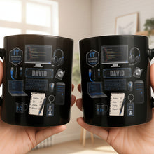 Load image into Gallery viewer, Personalized Black Mug Custom Quote for IT Specialist Gift