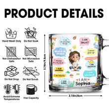Load image into Gallery viewer, Personalized Kids Glass Mug Custom Dinosaurs Affirmation Gift