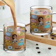 Load image into Gallery viewer, Personalized Kids Glass Mug Custom Dinosaurs Affirmation Gift