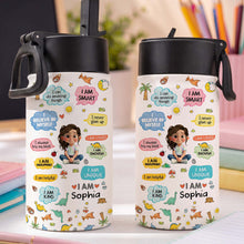 Load image into Gallery viewer, Personalized Kids Water Bottle with Straw Custom Name Dinosaur Design