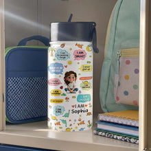 Load image into Gallery viewer, Personalized Kids Water Bottle with Straw Custom Name Dinosaur Design