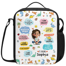 Load image into Gallery viewer, Personalized Kids Lunch Bag with Dinosaurs & Affirmations