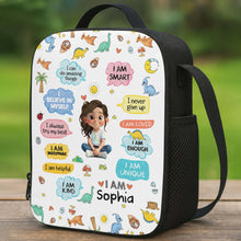 Load image into Gallery viewer, Personalized Kids Lunch Bag with Dinosaurs & Affirmations