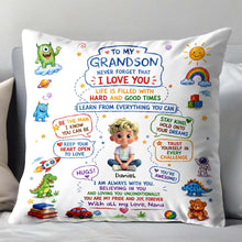 Load image into Gallery viewer, Personalized Dinosaur Pillow Custom Message Gift for Grandson