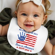 Load image into Gallery viewer, Personalized 4th of July Baby Bib Custom Name American Flag Gift