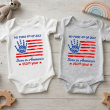 Load image into Gallery viewer, Personalized 4th of July Handprint Baby Onesie Custom Name Gift
