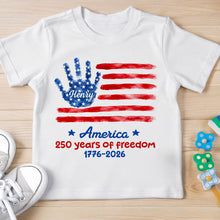 Load image into Gallery viewer, Personalized Patriotic Handprint Youth T-Shirt for Kids