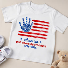 Load image into Gallery viewer, Personalized Patriotic Handprint Youth T-Shirt for Kids