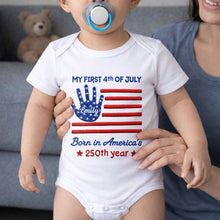Load image into Gallery viewer, Personalized 4th of July Baby Onesie Custom Handprint Gift