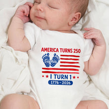 Load image into Gallery viewer, Personalized Baby Onesie Custom Name American Flag First Birthday Gift