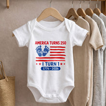 Load image into Gallery viewer, Personalized Baby Onesie Custom Name American Flag First Birthday Gift