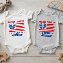 Load image into Gallery viewer, Personalized Baby Onesie Custom Name American Flag First Birthday Gift