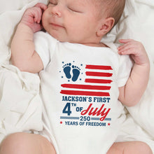 Load image into Gallery viewer, Personalized 4th of July Baby Onesie Custom Name USA Flag Gift