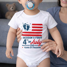 Load image into Gallery viewer, Personalized 4th of July Baby Onesie Custom Name USA Flag Gift
