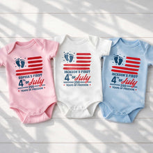 Load image into Gallery viewer, Personalized 4th of July Baby Onesie Custom Name USA Flag Gift