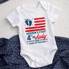 Load image into Gallery viewer, Personalized 4th of July Baby Onesie Custom Name USA Flag Gift