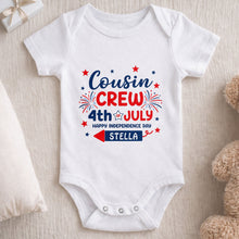 Load image into Gallery viewer, Personalized Cousin Crew Baby Onesie Custom Name 4th of July Gift