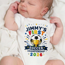 Load image into Gallery viewer, Personalized Baby Onesie Custom Name Soccer Championship Gift