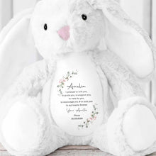 Load image into Gallery viewer, Personalized Stuffed Bunny Custom Name Floral Wreath Gift for Kids