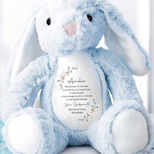 Load image into Gallery viewer, Personalized Stuffed Bunny Custom Name Floral Wreath Gift for Kids