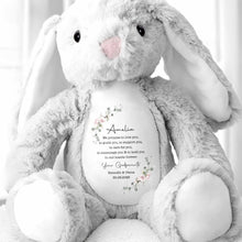 Load image into Gallery viewer, Personalized Stuffed Bunny Custom Name Floral Wreath Gift for Kids