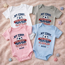 Load image into Gallery viewer, Personalized Baby Onesie My First Soccer Championship Gift