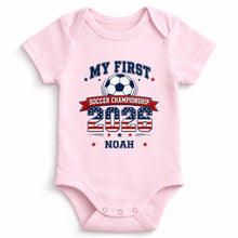 Load image into Gallery viewer, Personalized Baby Onesie My First Soccer Championship Gift