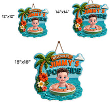 Load image into Gallery viewer, Personalized Custom Shaped Wood Sign Tropical Flower Poolside Decor