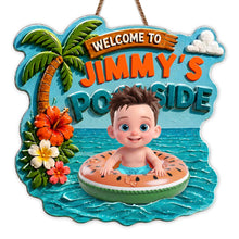 Load image into Gallery viewer, Personalized Custom Shaped Wood Sign Tropical Flower Poolside Decor