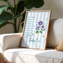Load image into Gallery viewer, Personalized Affirmation Poster with Birth Month Flowers for Kids