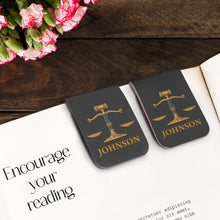 Load image into Gallery viewer, Personalized Leather Bookmark with Gavel and Justice Scales