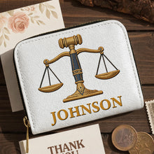 Load image into Gallery viewer, Personalized Custom Leather Wallet with Gavel for Lawyers