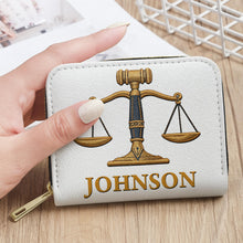 Load image into Gallery viewer, Personalized Custom Leather Wallet with Gavel for Lawyers