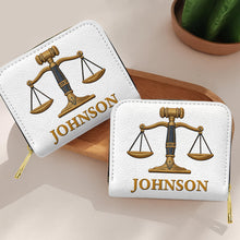 Load image into Gallery viewer, Personalized Custom Leather Wallet with Gavel for Lawyers
