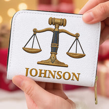 Load image into Gallery viewer, Personalized Custom Leather Wallet with Gavel for Lawyers